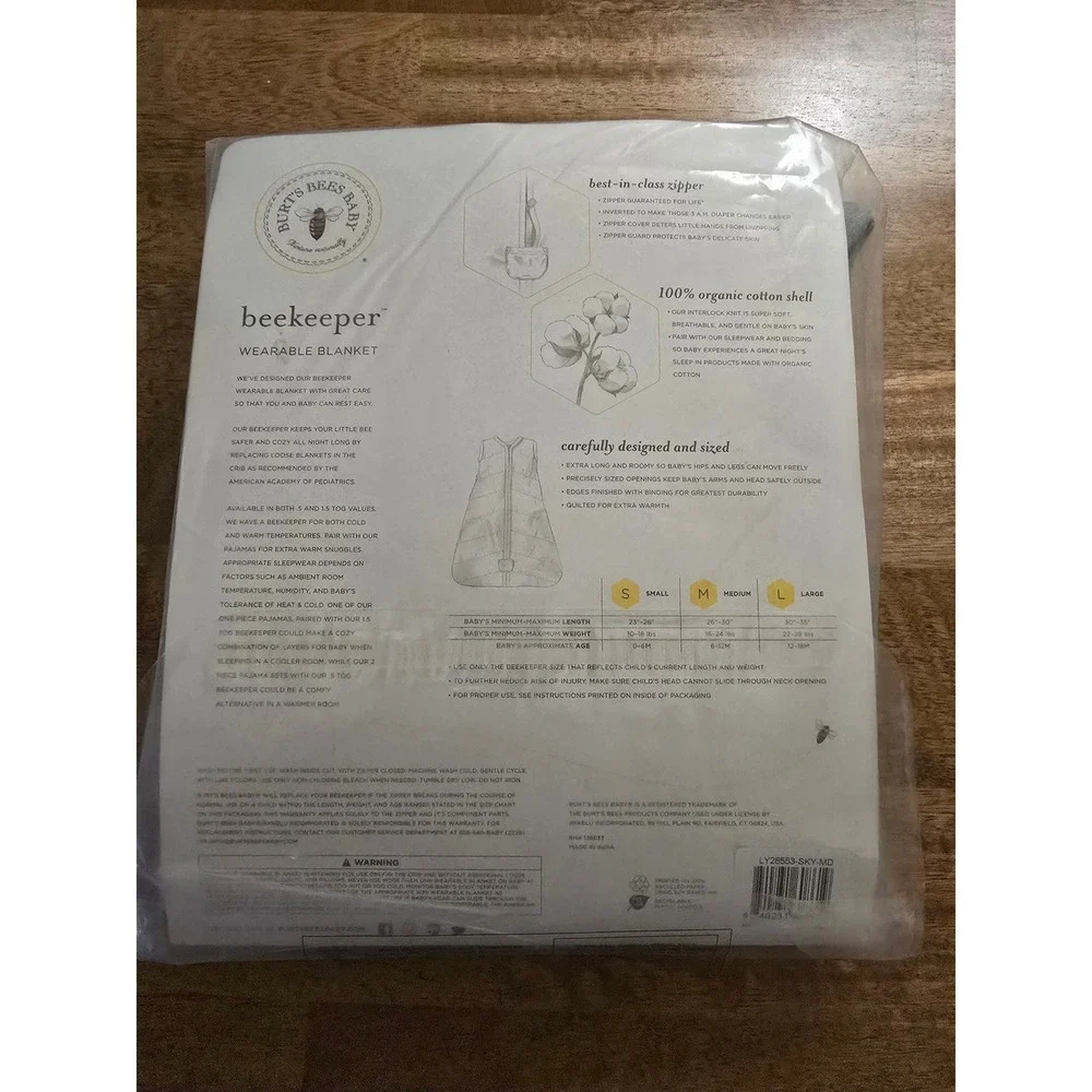 Burts Bees Baby Beekeeper Wearable Blanket Quilted Organic Cotton Dino Blue Med